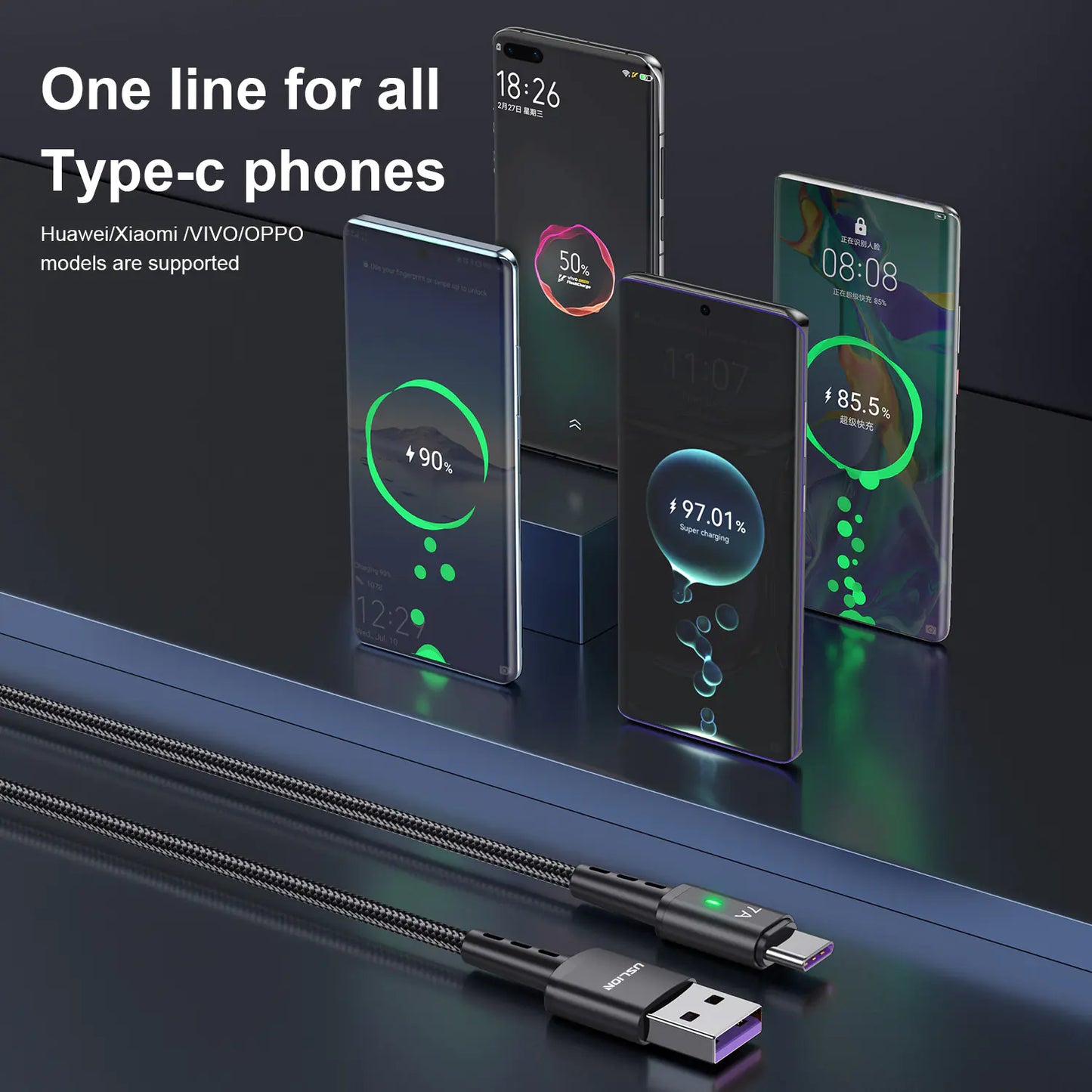 7A Android Braided 2m Type-C Fast Charging Cable