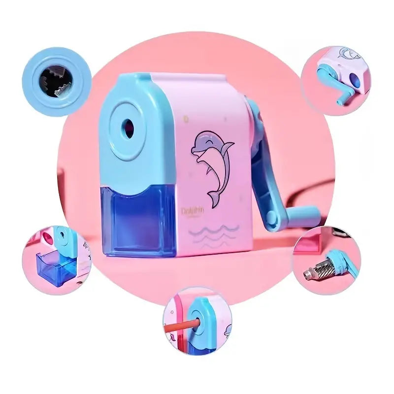 Manual Hand Crank Pencil Sharpener - Cartoon Design