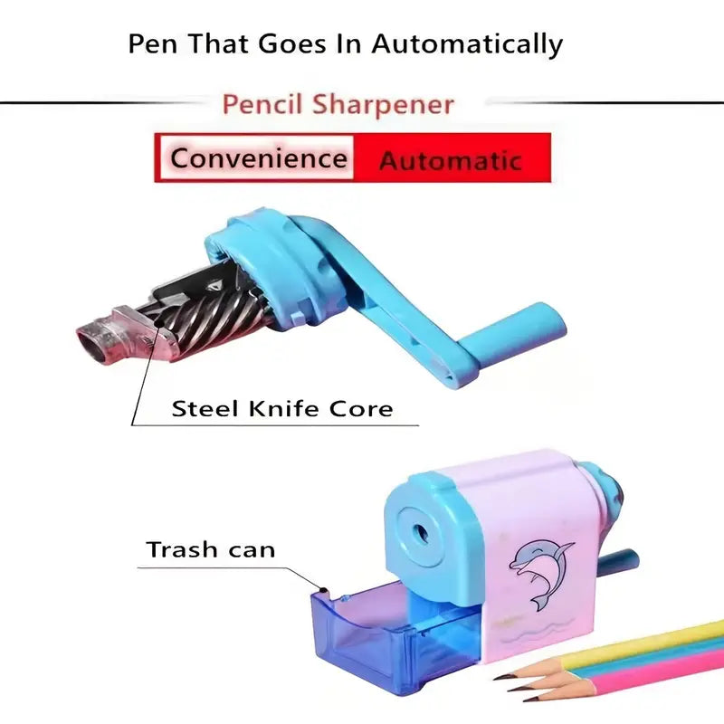 Manual Hand Crank Pencil Sharpener - Cartoon Design