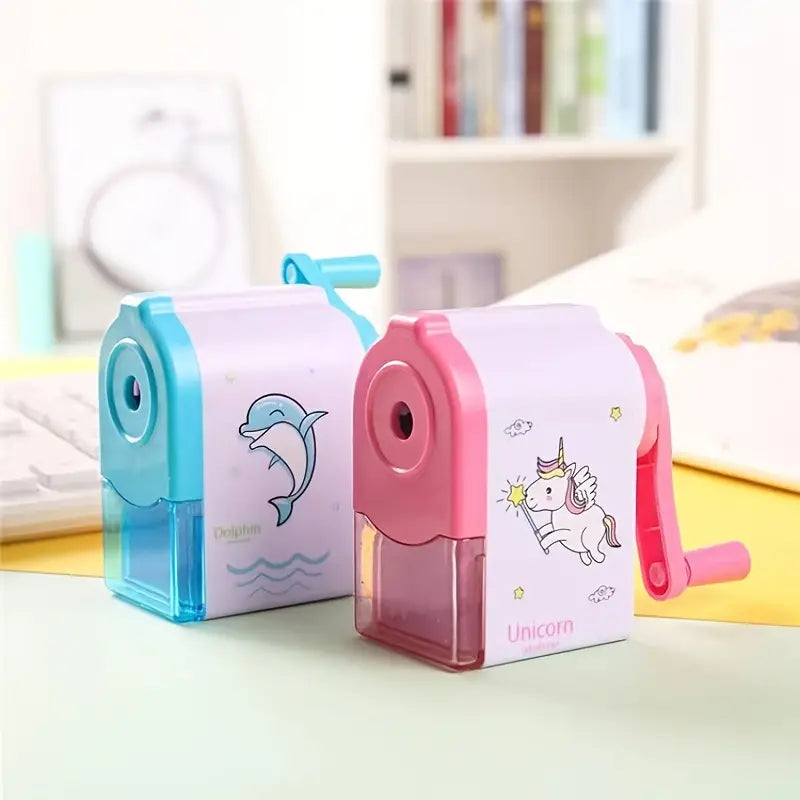 Manual Hand Crank Pencil Sharpener - Cartoon Design