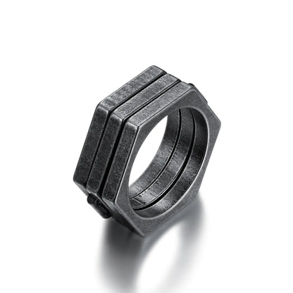 Multilateral Minimalist Retro Titanium Steel Ring