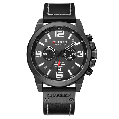 6-Needle Quartz Watch with Calendar and Waterproof Strap