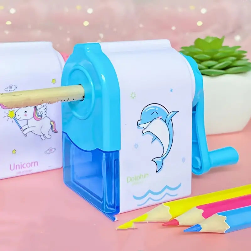 Manual Hand Crank Pencil Sharpener - Cartoon Design